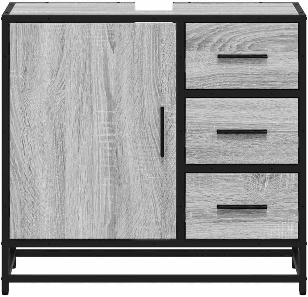 Grey Sonoma Bathroom Sink Cabinet Industrial Vanity Unit 65x33x60cm Storage