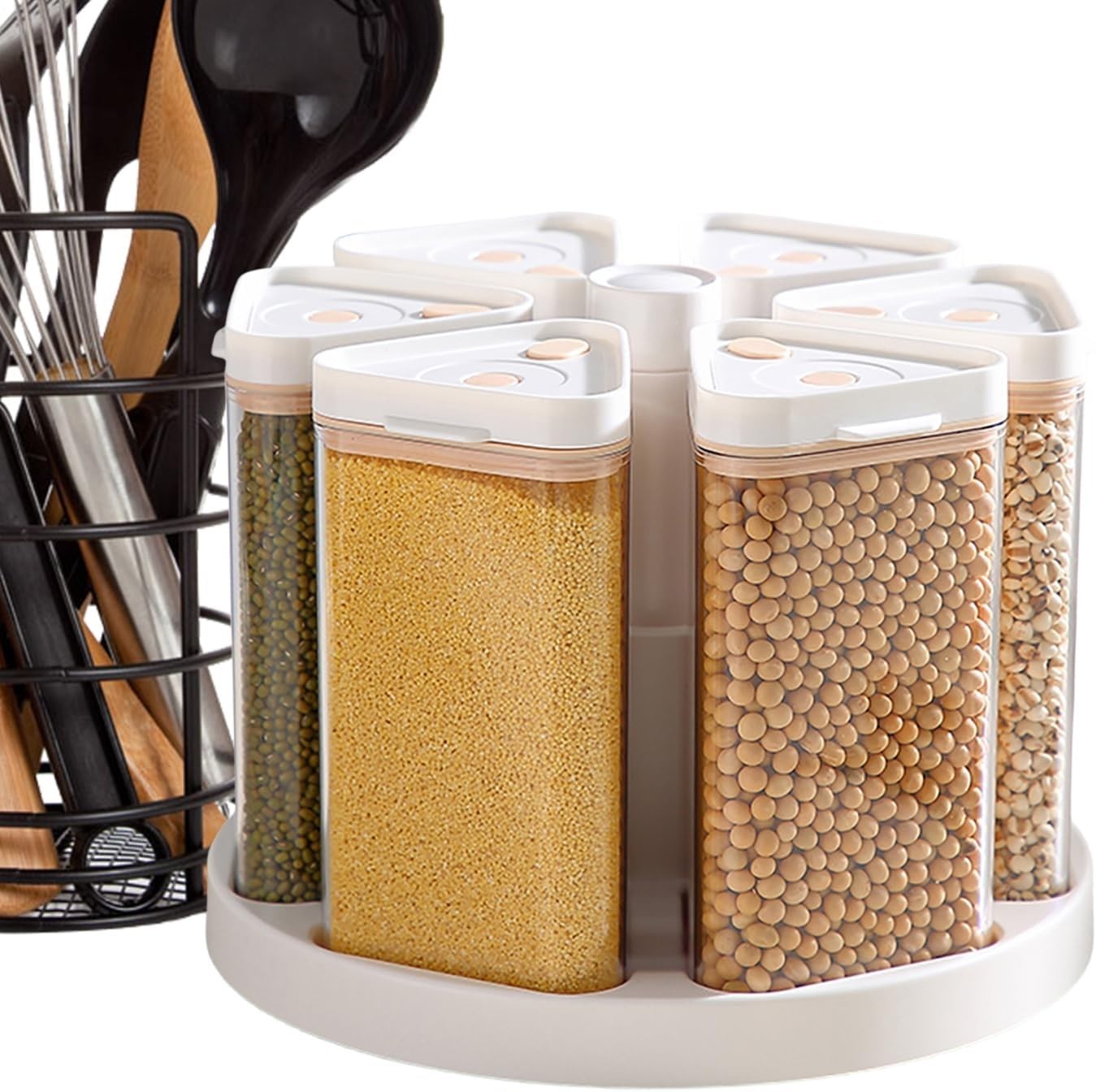 Rotating Grain Dispenser Airtight Grid Cereal Rice Storage Container