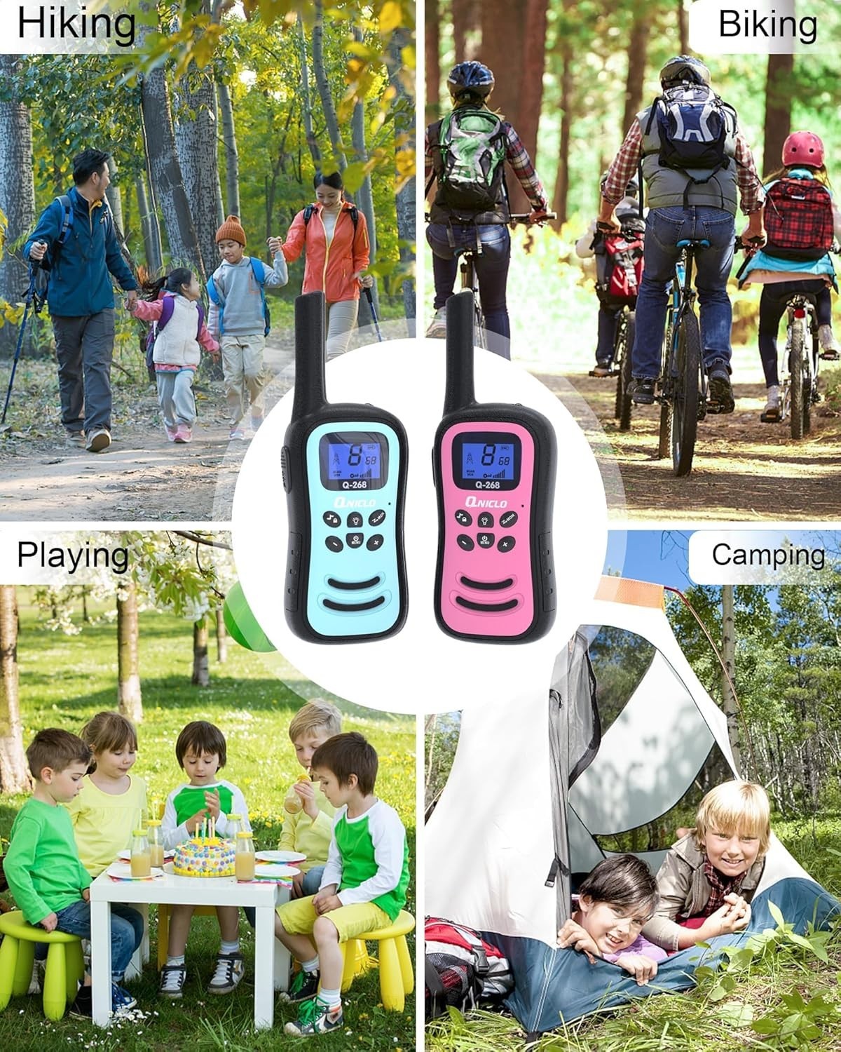 Rechargeable Walkie Talkies 3 Pack 8 Channel VOX LED Flashlight Radio