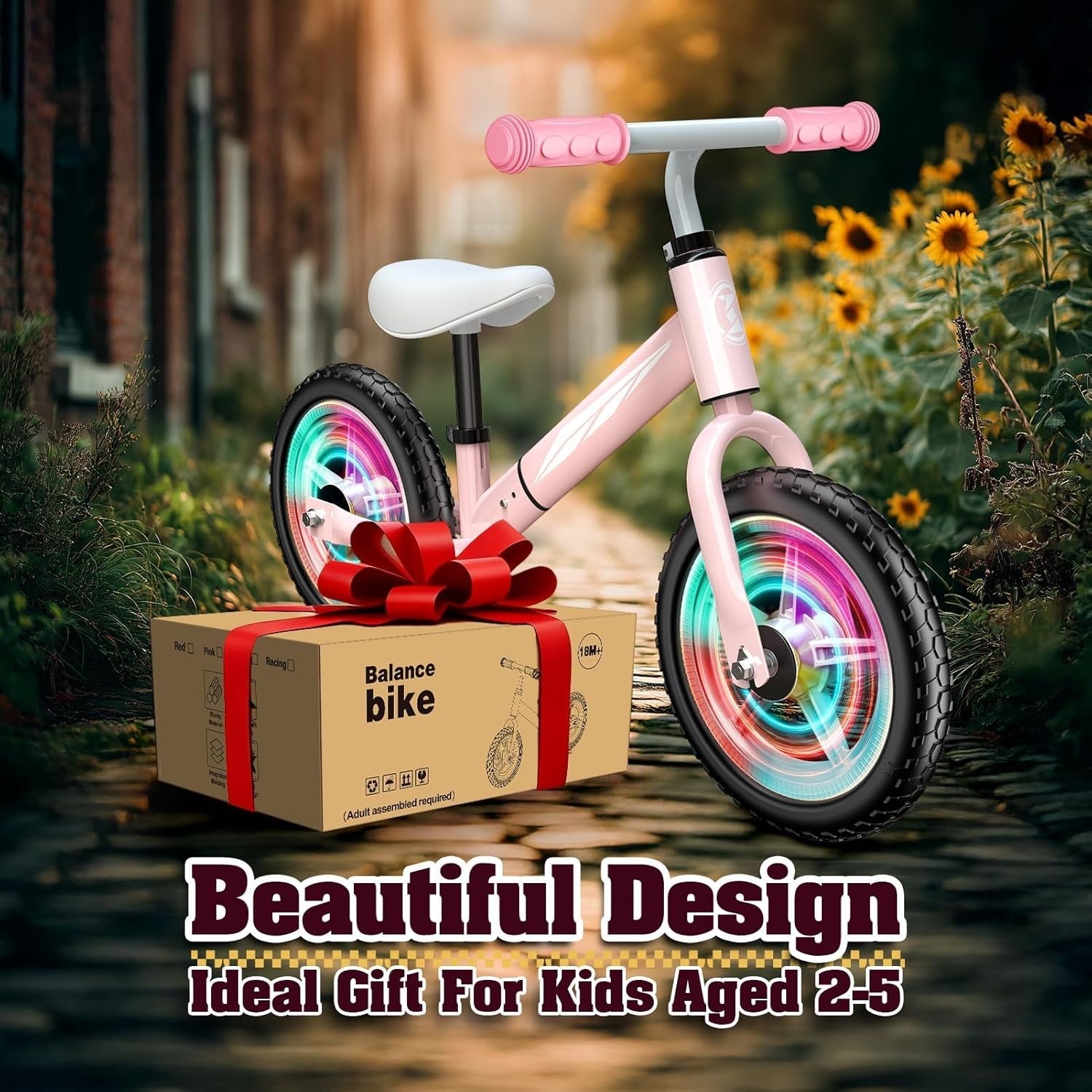 Kids Balance Bike LED Wheels Adjustable Seat Handlebar 2-5 Years Pink