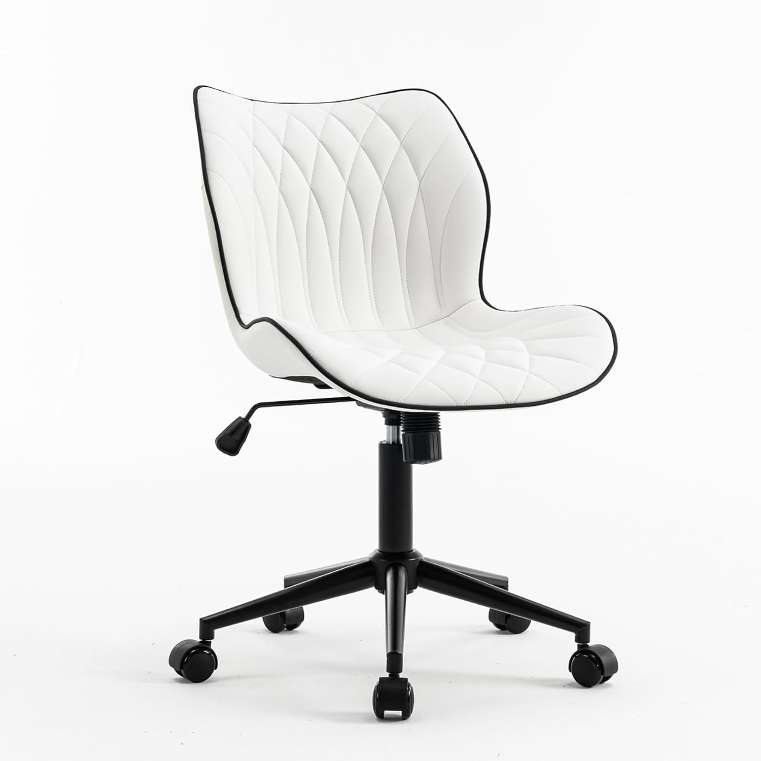 White Faux Leather Swivel Desk Chair Ergonomic Home Office Vanity Rocking Armles