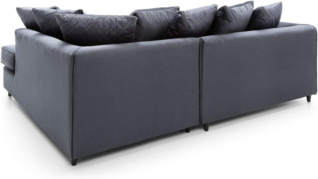 Dark Grey L-Shaped Corner Sofa Velvet Water-Repellent 3 Seater Right Hand