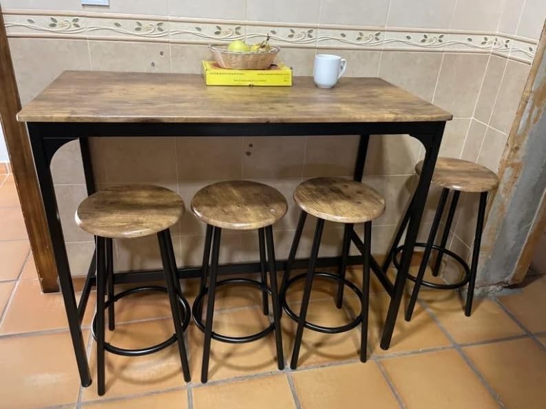 Breakfast Bar Table & 4 Stools Set Industrial Rustic Counter Height Dining