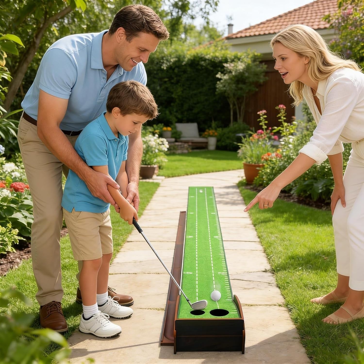 Indoor Putting Green Solid Wood Golf Mat Anti Slip Training Practice Aid