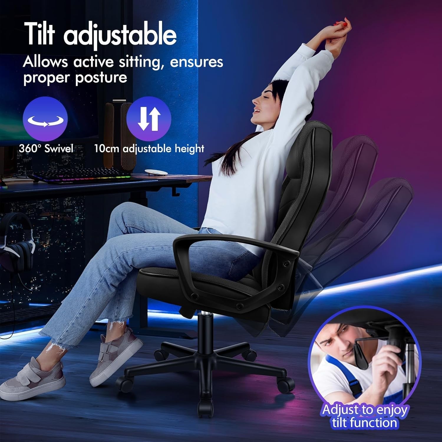 Ergonomic Gaming Chair High Back Swivel Office Desk PU Leather