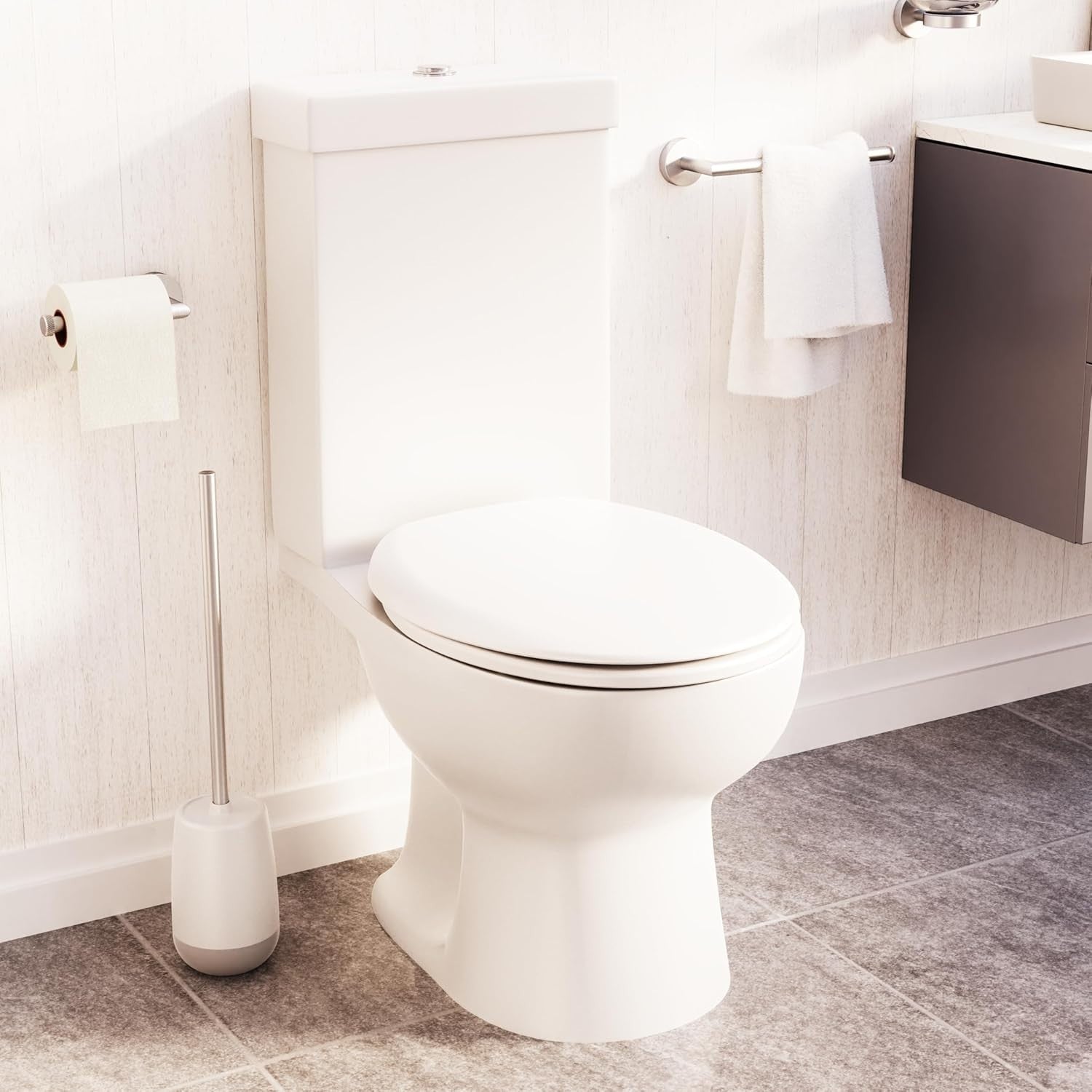 White Oval Toilet Seat Flexi-Fix Adjustable Hinges Antibacterial Durable