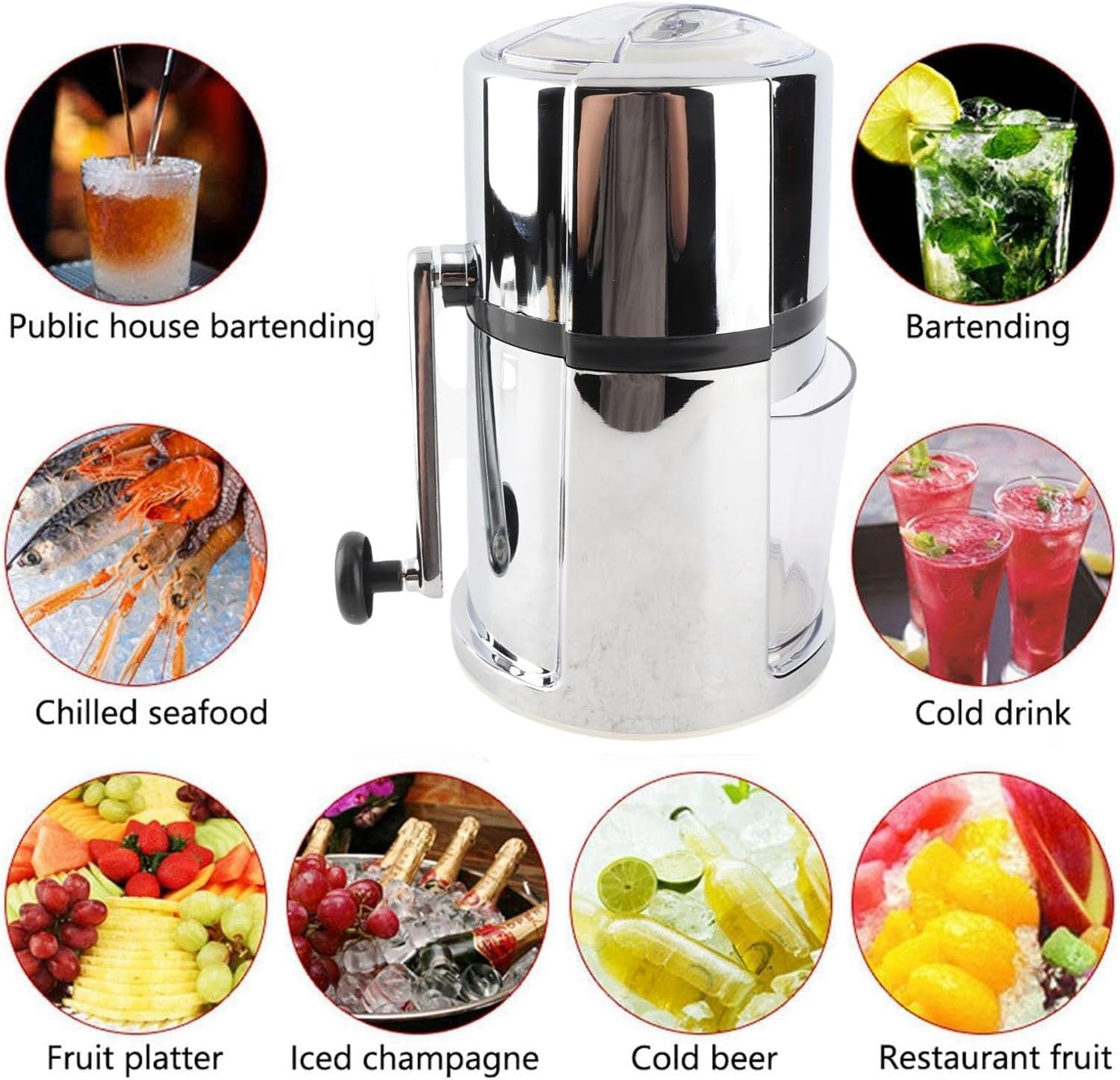 Manual Ice Crusher Stainless Steel Snow Cone Slush Maker Portable Hand Crank