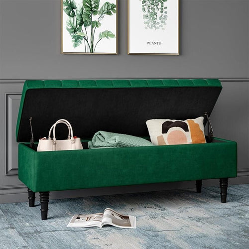 Velvet Storage Bench Ottoman 50" Wide Entryway Seat with Lift-Up Lid Box