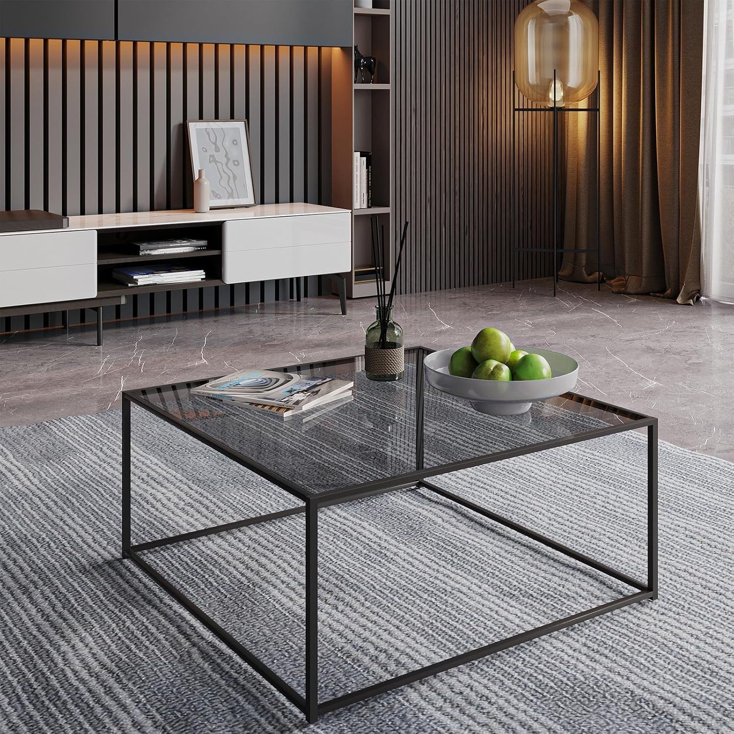 Modern Square Glass Coffee Table with Sturdy Metal Frame 67x67x40cm