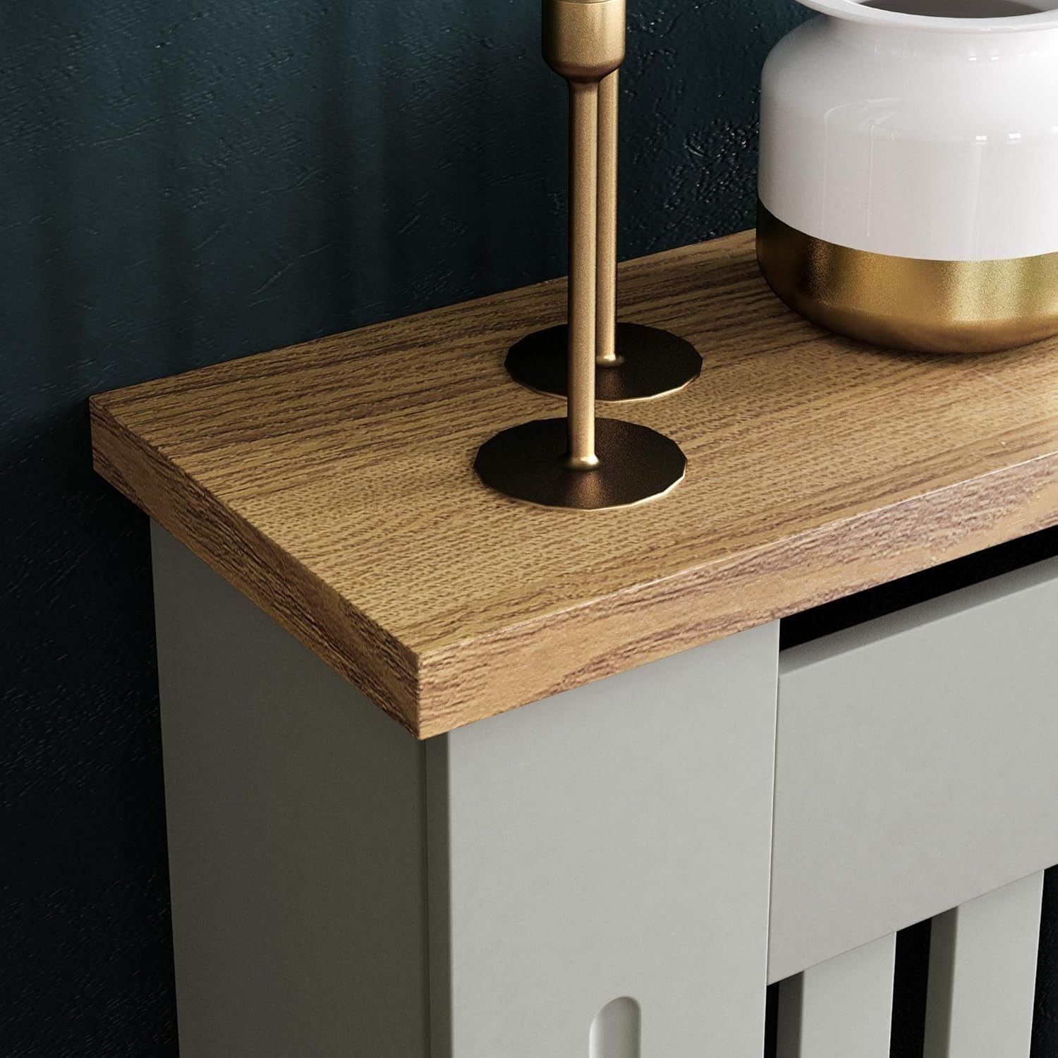 Large Olive Grey Radiator Cover Cabinet MDF Slatted Grill with Wood Top Shelf