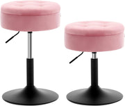 Set of 2 Pink Velvet Swivel Vanity Stools with Storage Round Adjustable