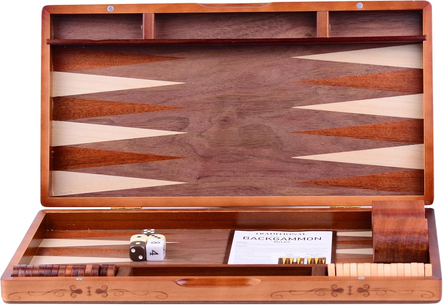 Wooden Inlaid Backgammon Set 15.7in Folding Board Travel Strategy Game