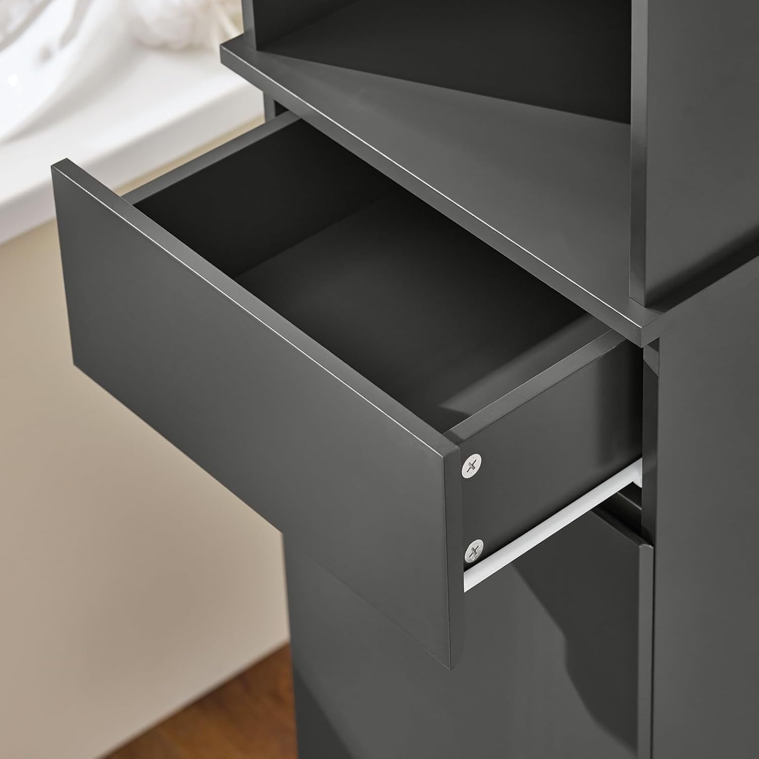 Slim Tall Bathroom Storage Cabinet with 3 Shelves & Drawer – Space Saver