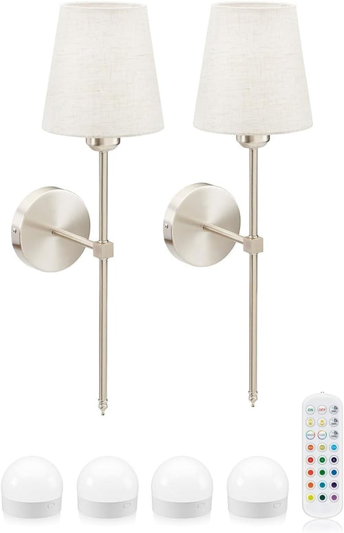 Wireless Rechargeable LED Wall Lights, Dimmable, Color Change, Remote