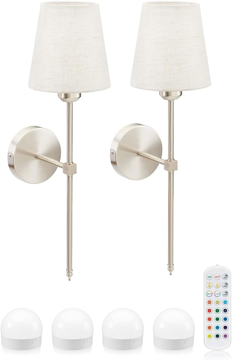 Wireless Rechargeable LED Wall Lights, Dimmable, Color Change, Remote