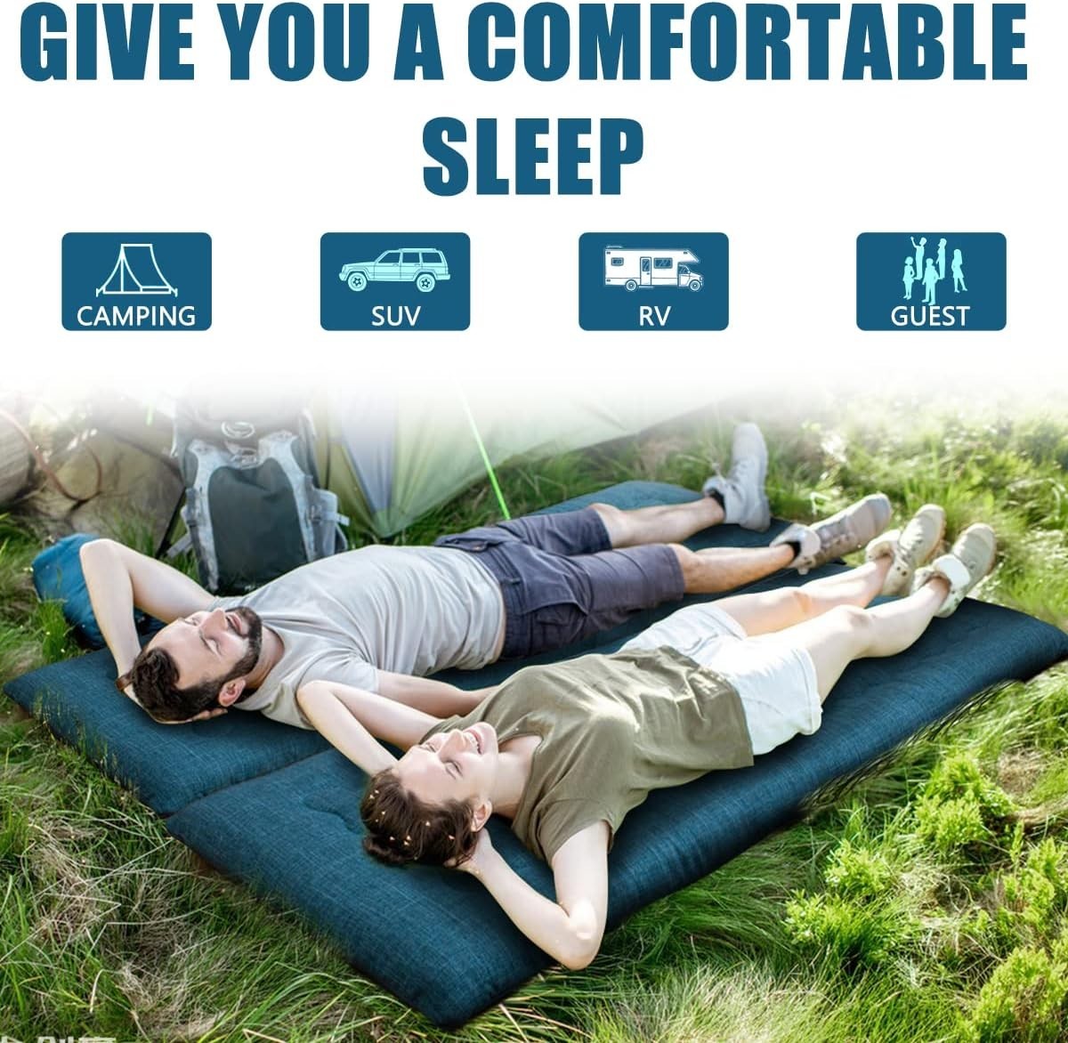 Portable Roll-Up Futon Mattress Foam Zipped Handle Bed Pad 190x71 Bluestone