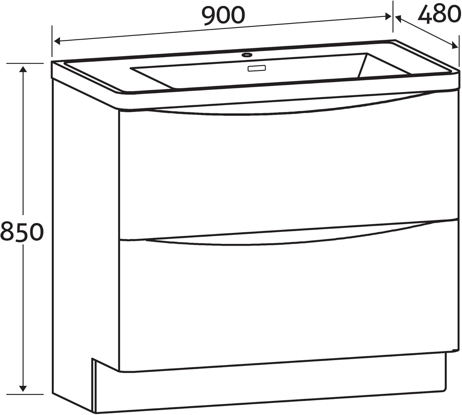 900mm Floor Standing Vanity Unit White Gloss with Grey Glass Basin Bathroom