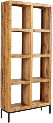 Tall Mango Wood 8 Shelf Bookcase Storage Unit Rustic Industrial Metal Legs