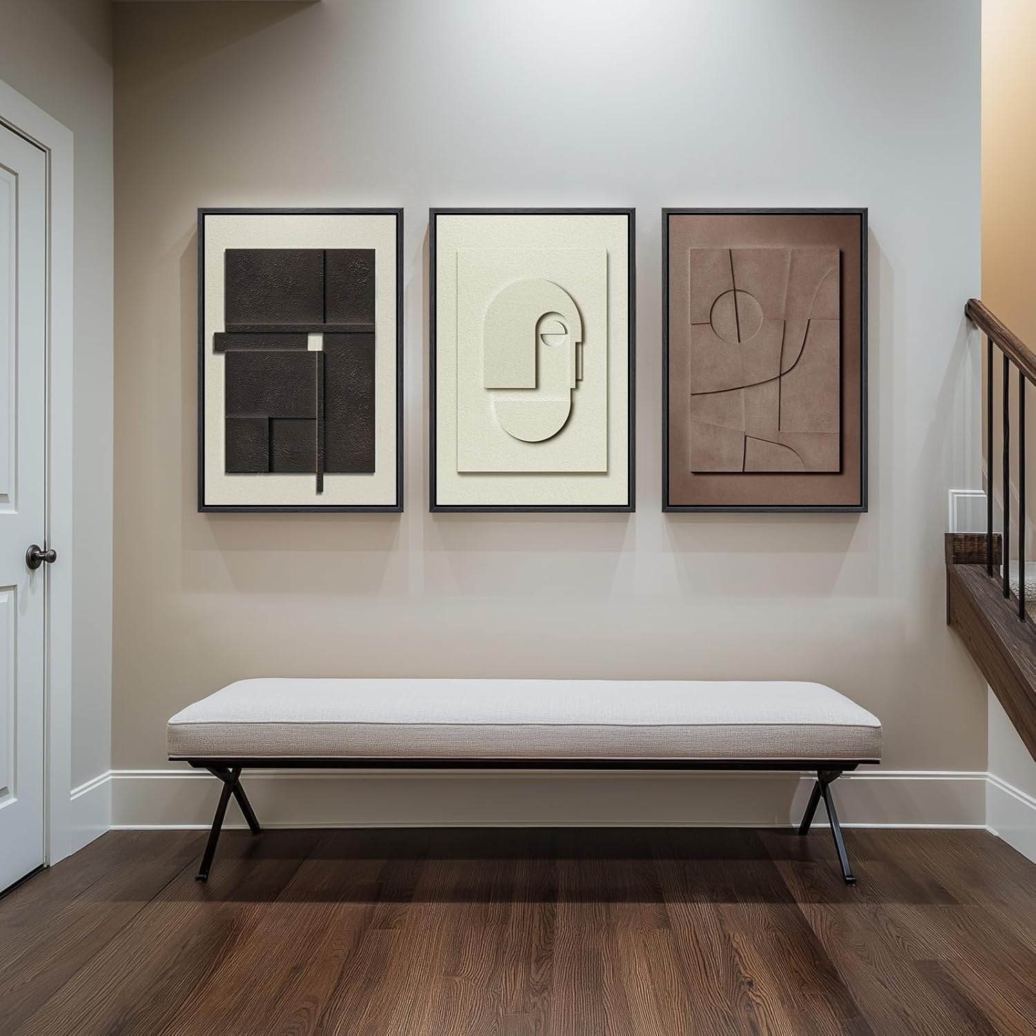 Framed Abstract 3D Wall Art 3pc 20x30in Neutral Textured