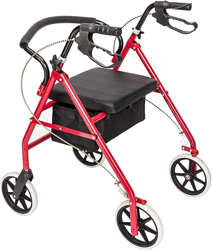 4 Wheel Rollator Walker Lightweight Folding Mobility with Seat Brakes Bag