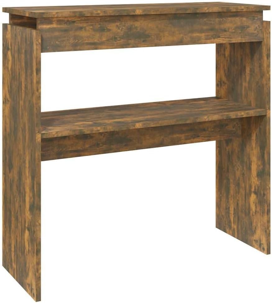 Compact Smoked Oak Console Table with Storage Shelf, 80x30x80cm