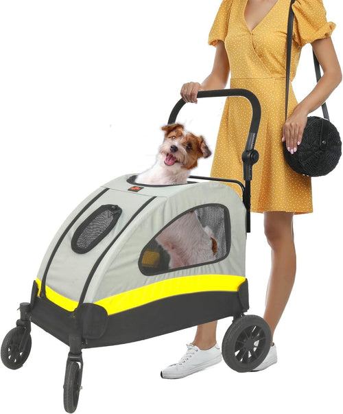 Heavy Duty Pet Stroller Dog Cat Pushchair 4 Wheel Adjustable Handle 20kg