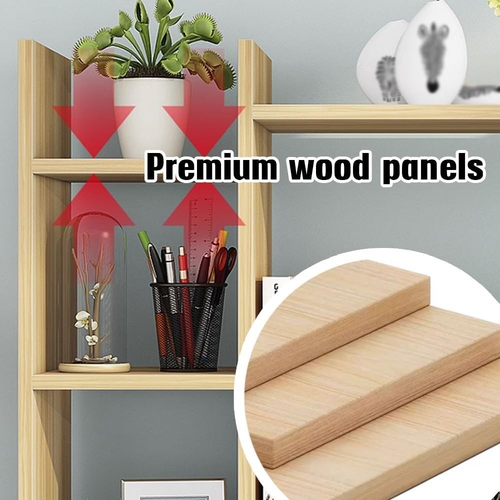 Wood Desk Hutch Organizer Natural 5-Compartment Desktop Bookshelf 88.6×30×58.3cm