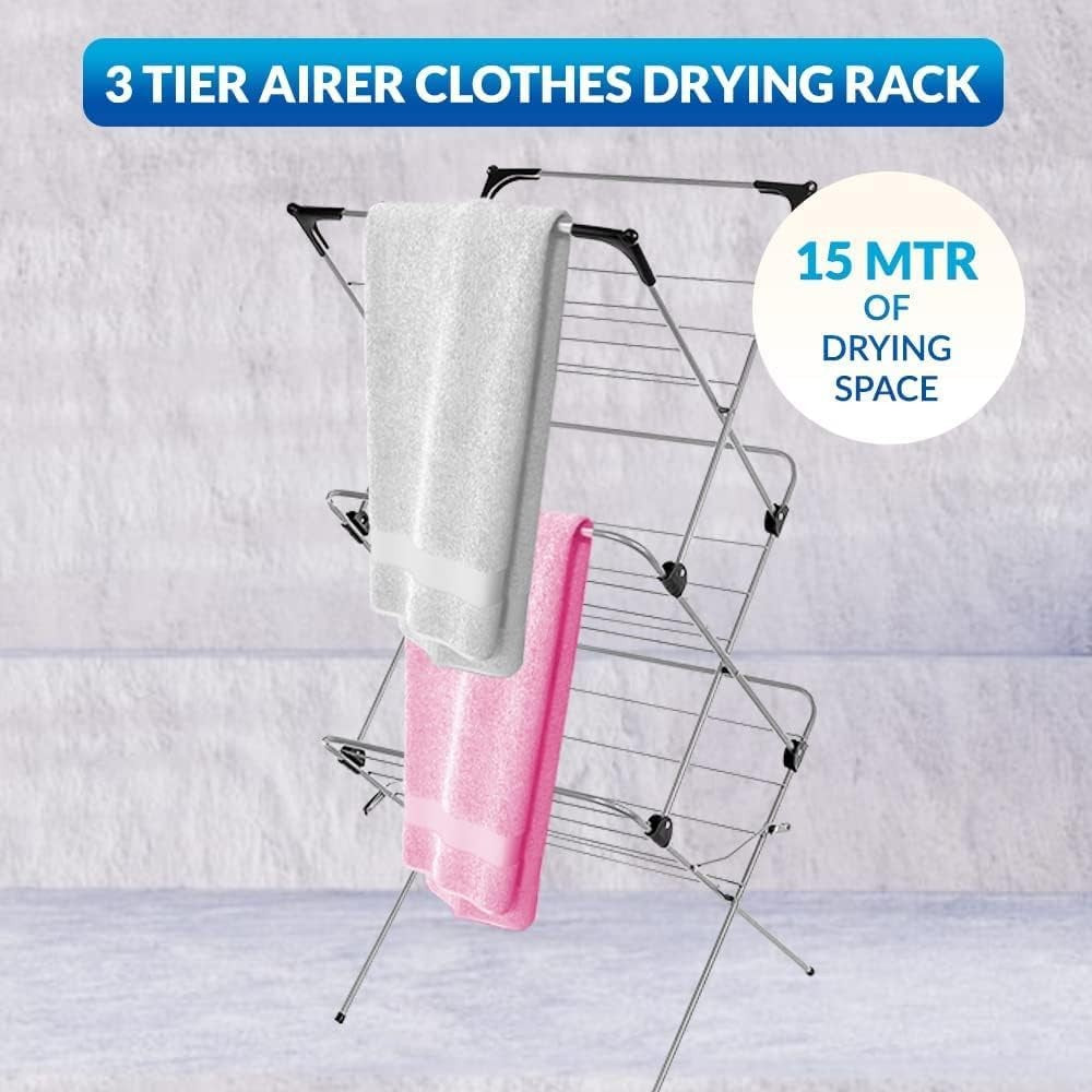 3 Tier Clothes Airer Foldable Alloy Steel Laundry Dryer Indoor Outdoor