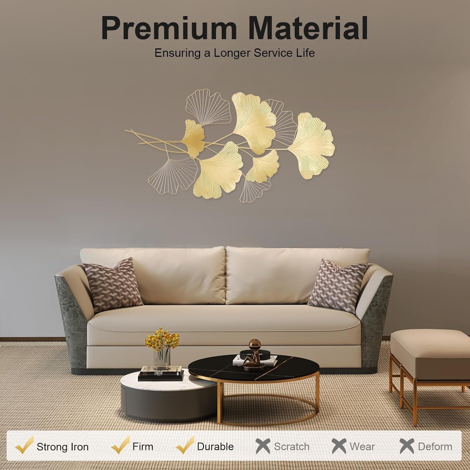 Gold Ginkgo Leaf Metal Wall Art Luxury Decor