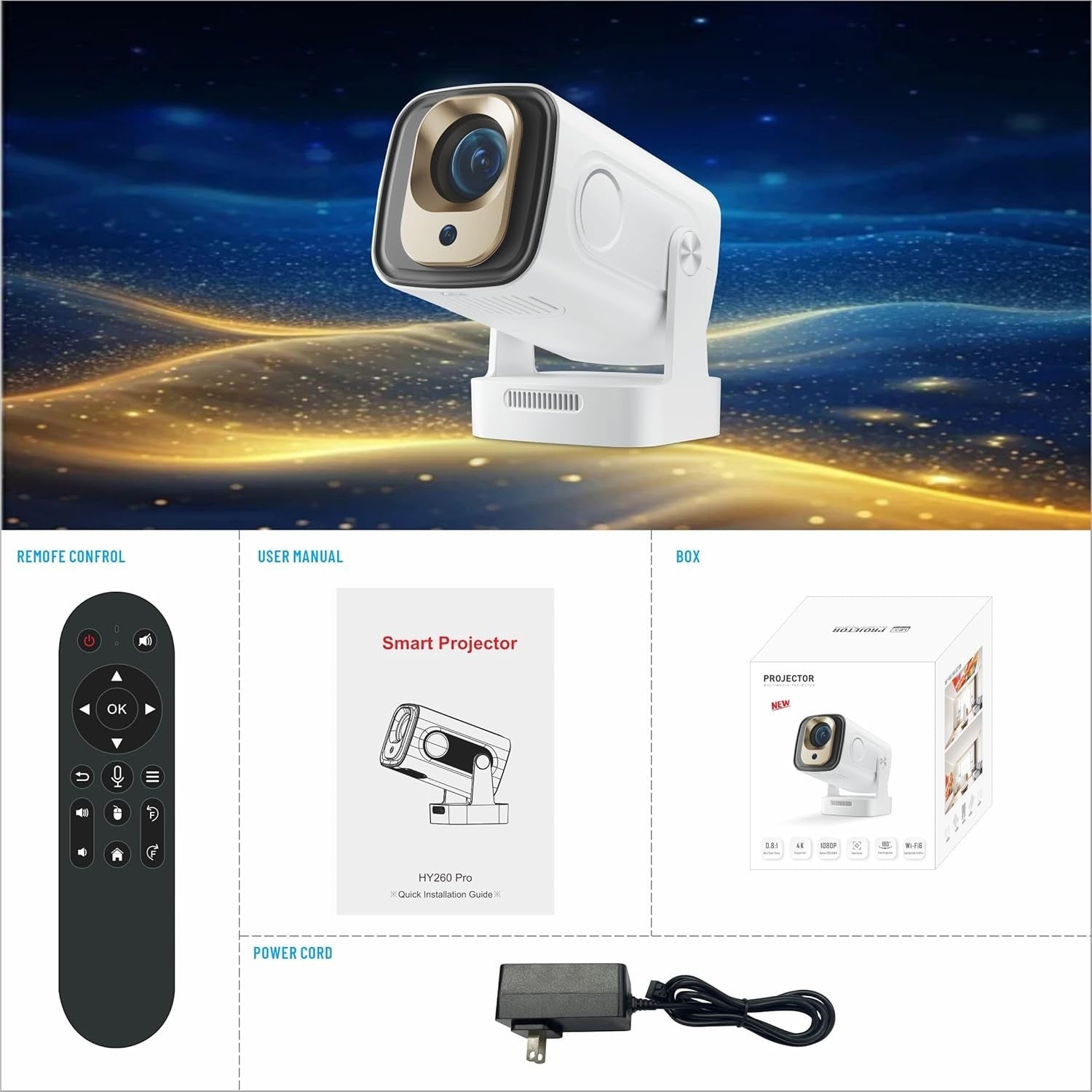 Mini 4K Smart Projector 1080P Netflix WiFi Bluetooth Auto Focus