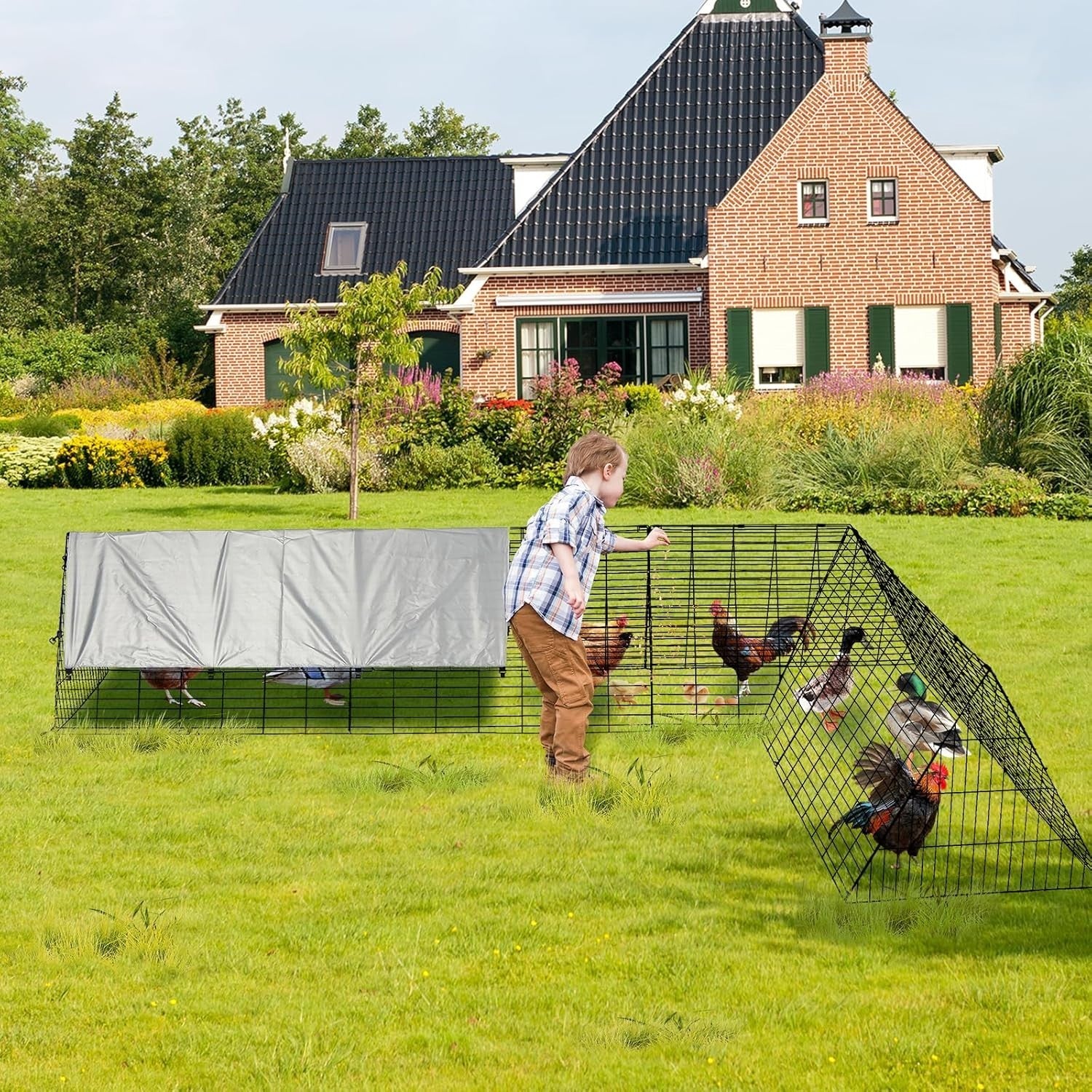 Large Metal Chicken Coop Run Portable Tractor Waterproof Cover