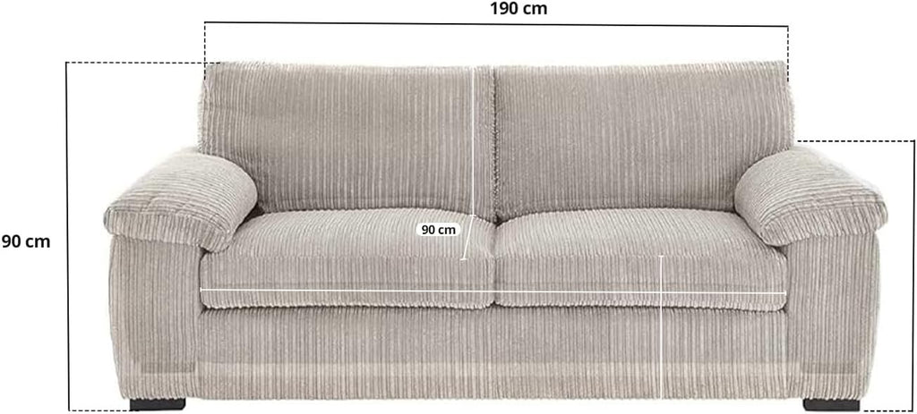 3 Seater Jumbo Cord Sofa Cream – Deep Cushions, Soft Fabric, UK Stock