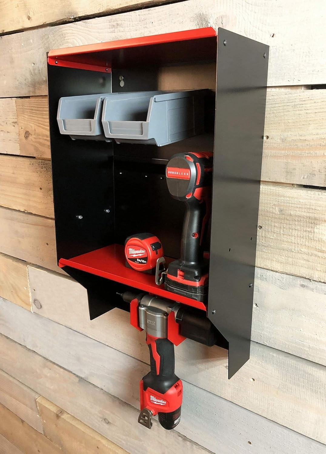 Wall Mount Tool Shelf 35.5W x 16D x 54H cm – Pop Rivet & Power Tool Organizer