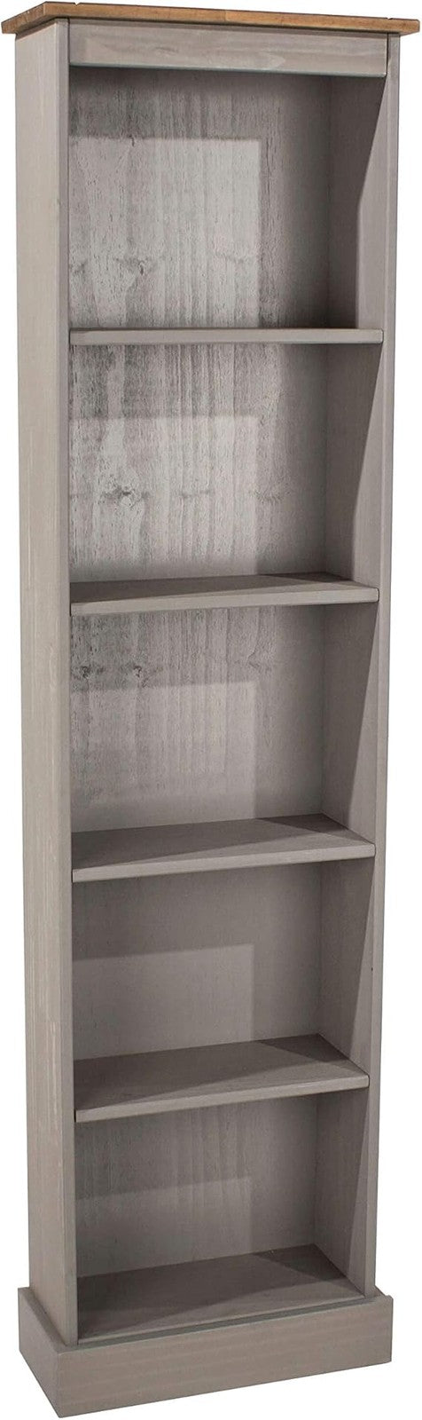 Tall Narrow 5 Tier Bookcase Grey Slim Storage Shelf Unit Modern Space Saving