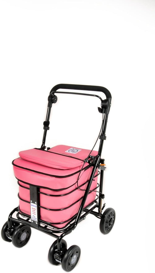 Luxury 6 Wheel Mobility Shopping Trolley With Seat Backrest Pink