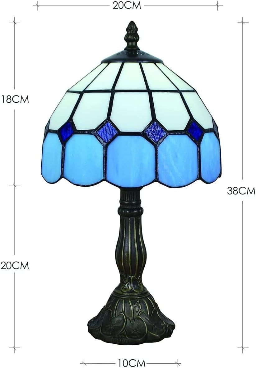 8" Tiffany Style Blue Stained Glass Table Lamp Bedside Night Light