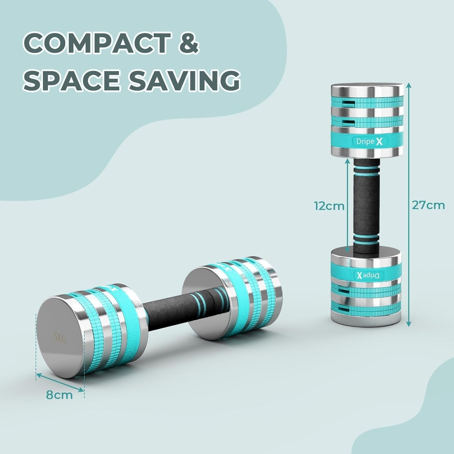 Adjustable Dumbbells Pair 5KG Compact Non-Slip Space-Saving Home Gym