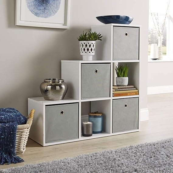 Modern Step Style 6 Cube Bookcase White Storage Shelving Unit for Home Office