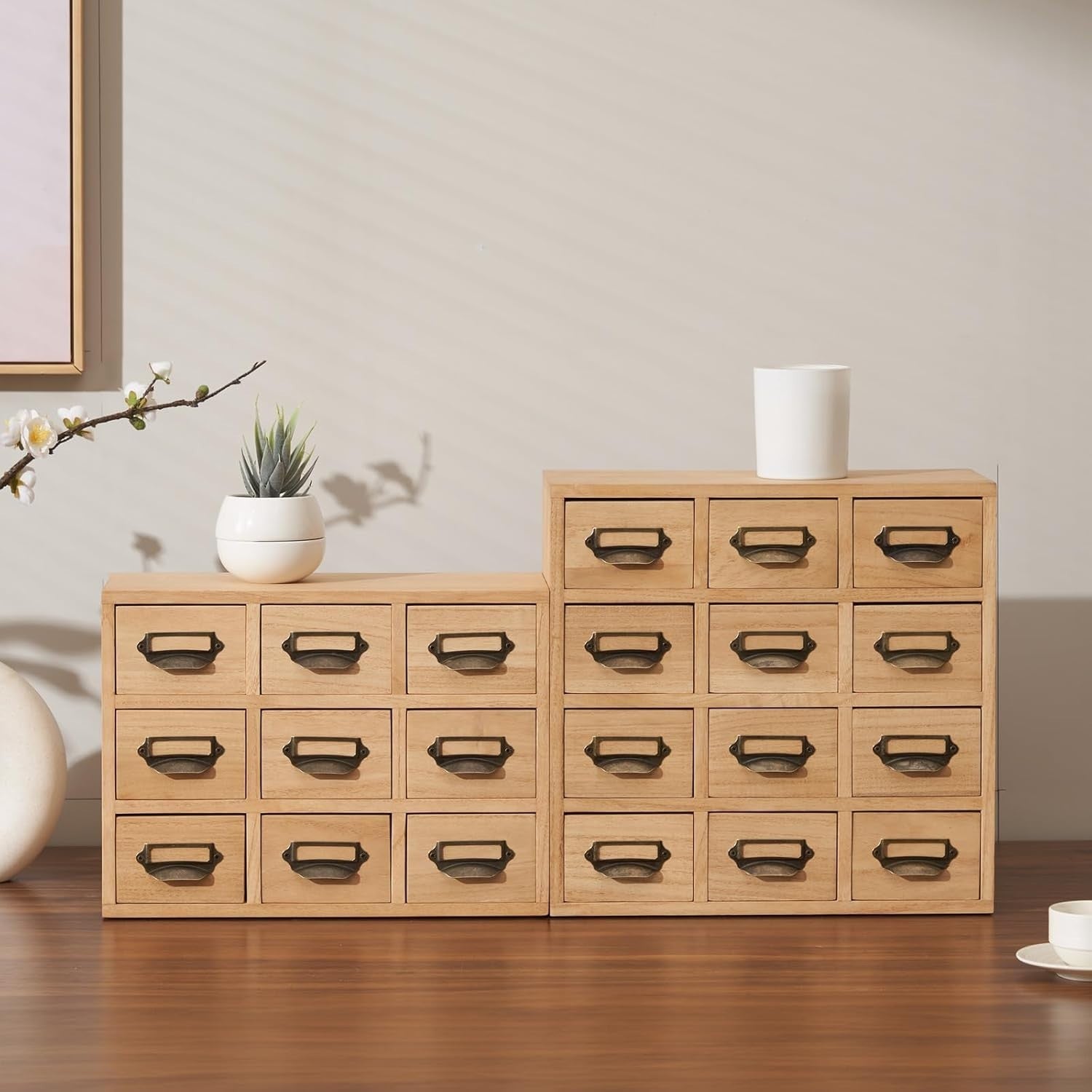 Wooden Desk Drawer Organizer 9 Mini Drawers Home Office Storage Chest