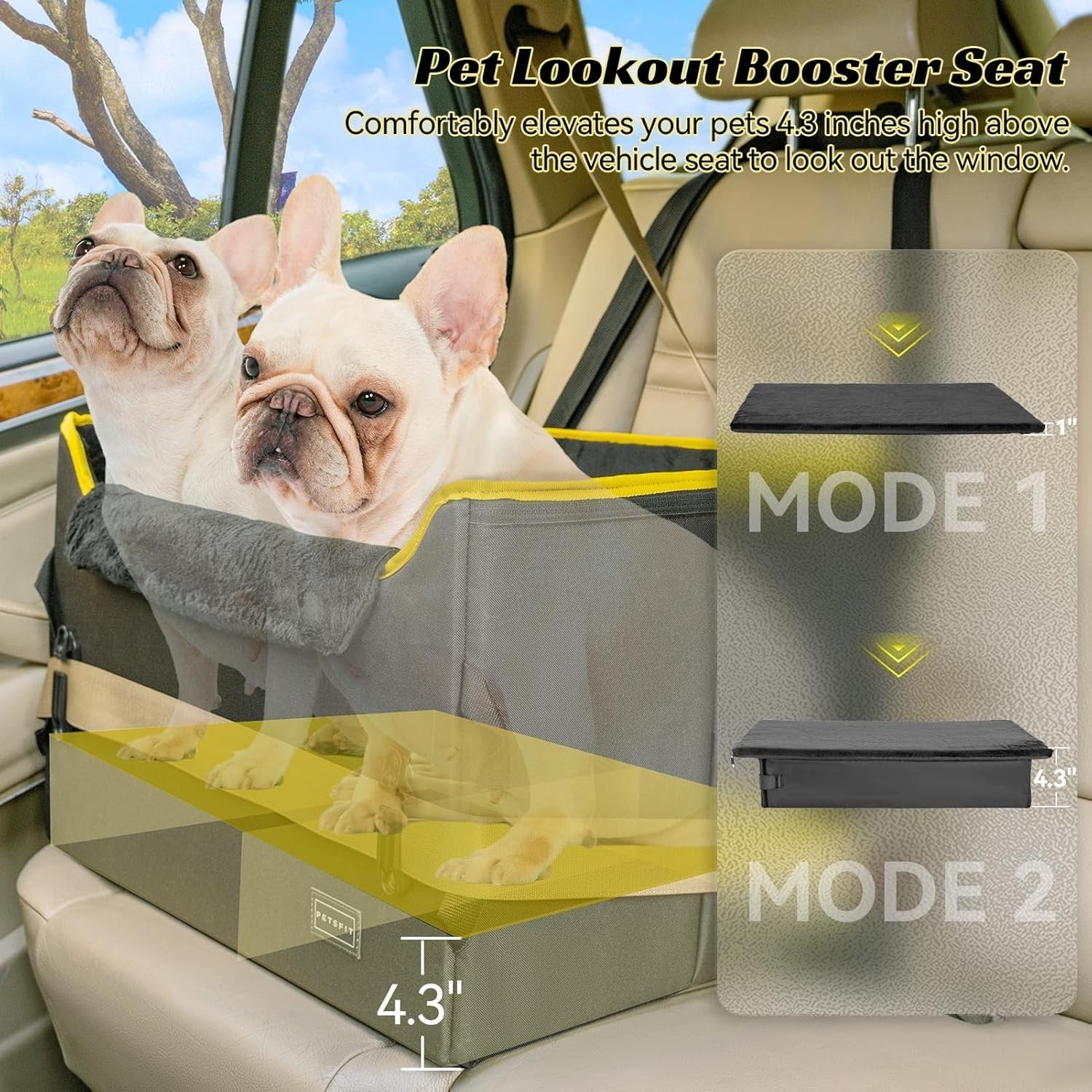 Dog Booster Car Seat Adjustable Height Waterproof Travel Bed 25lb