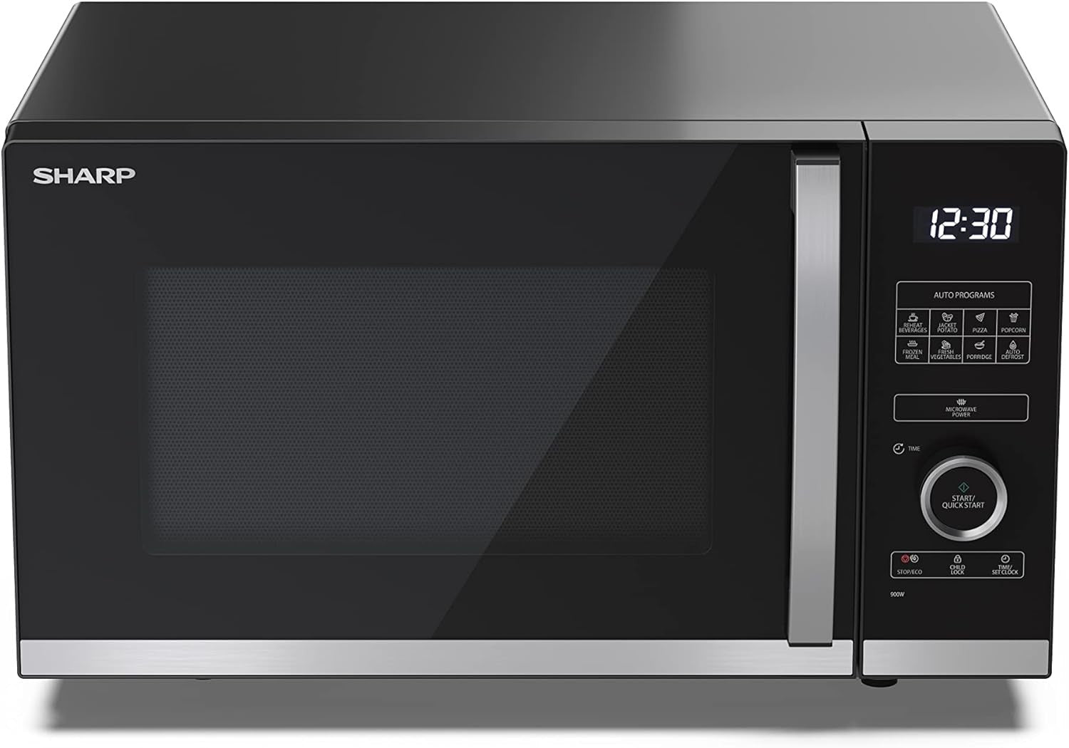 Black 25L Digital Flatbed Microwave 900W 10 Power Levels ECO