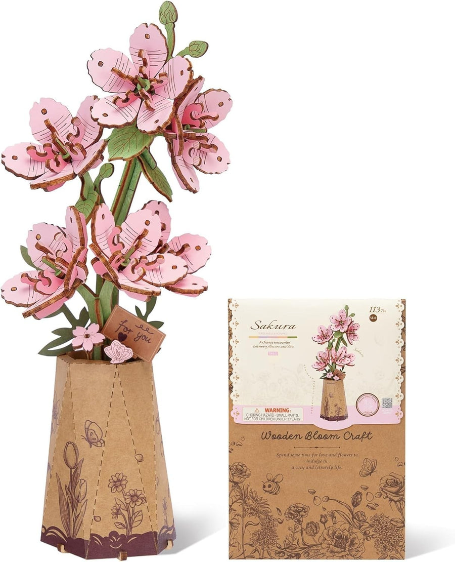 3D Wooden Flower Puzzle Sakura – DIY Craft Kit, Perfect Gift & Decor