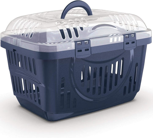 Grey Pet Carrier with Transparent Lid | Small Dog Cat Crate Travel Box Cage