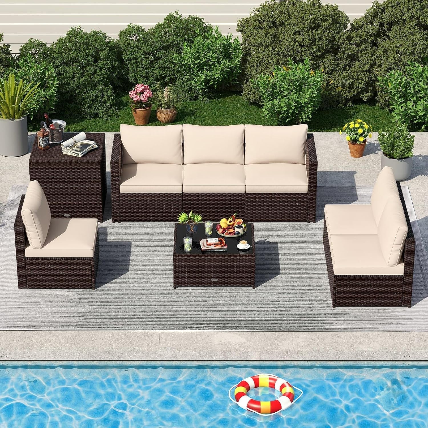 Rattan Garden Sofa Set 8PC Outdoor Patio Furniture w/ Table & Cushions