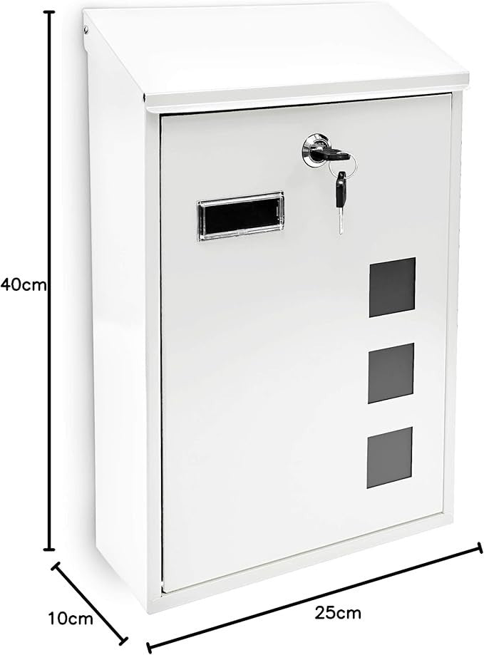 Wall Mounted Lockable Mailbox White Metal Modern Design 3 Windows 25x40cm