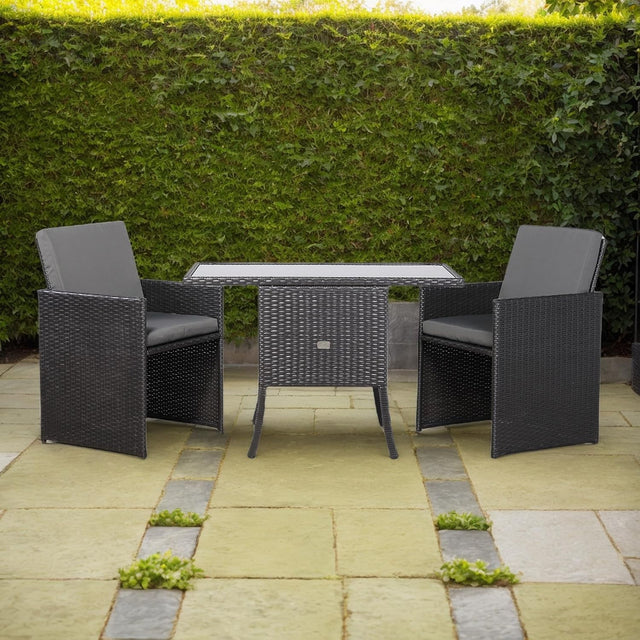 3 Piece Rattan Cube Bistro Set Patio Table Chairs Space Saving Balcony Dining