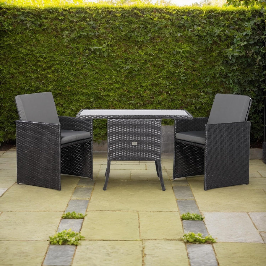 3 Piece Rattan Cube Bistro Set Patio Table Chairs Space Saving Balcony Dining