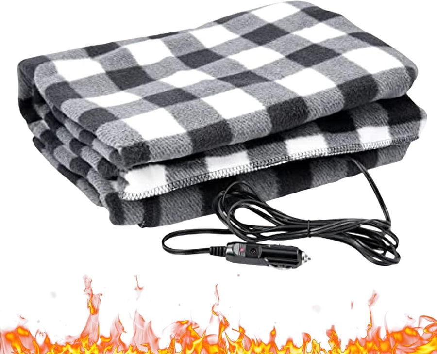 12V Electric Heated Car Black Blanket Throw 3 Heat Levels Travel Camping Warm