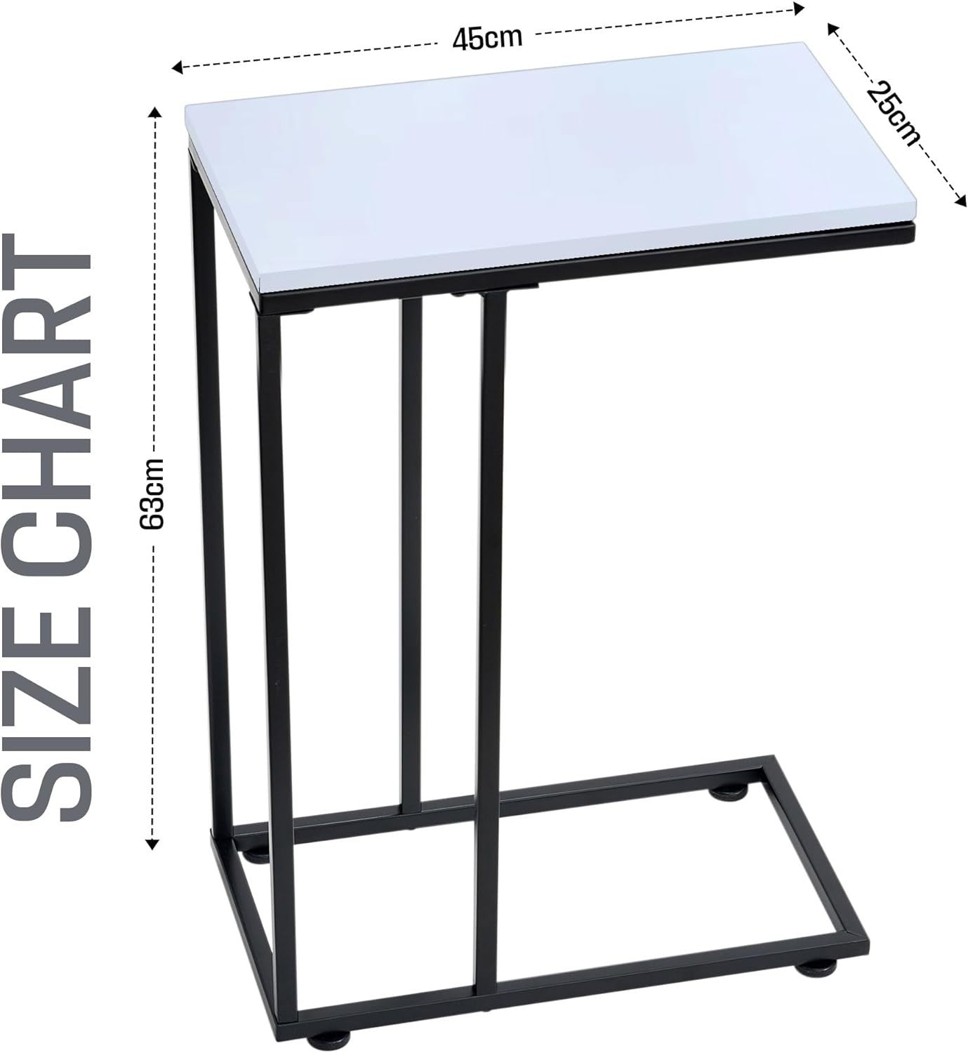 C Shaped Side Table, White Coffee & Laptop Table for Sofa, Space Saving