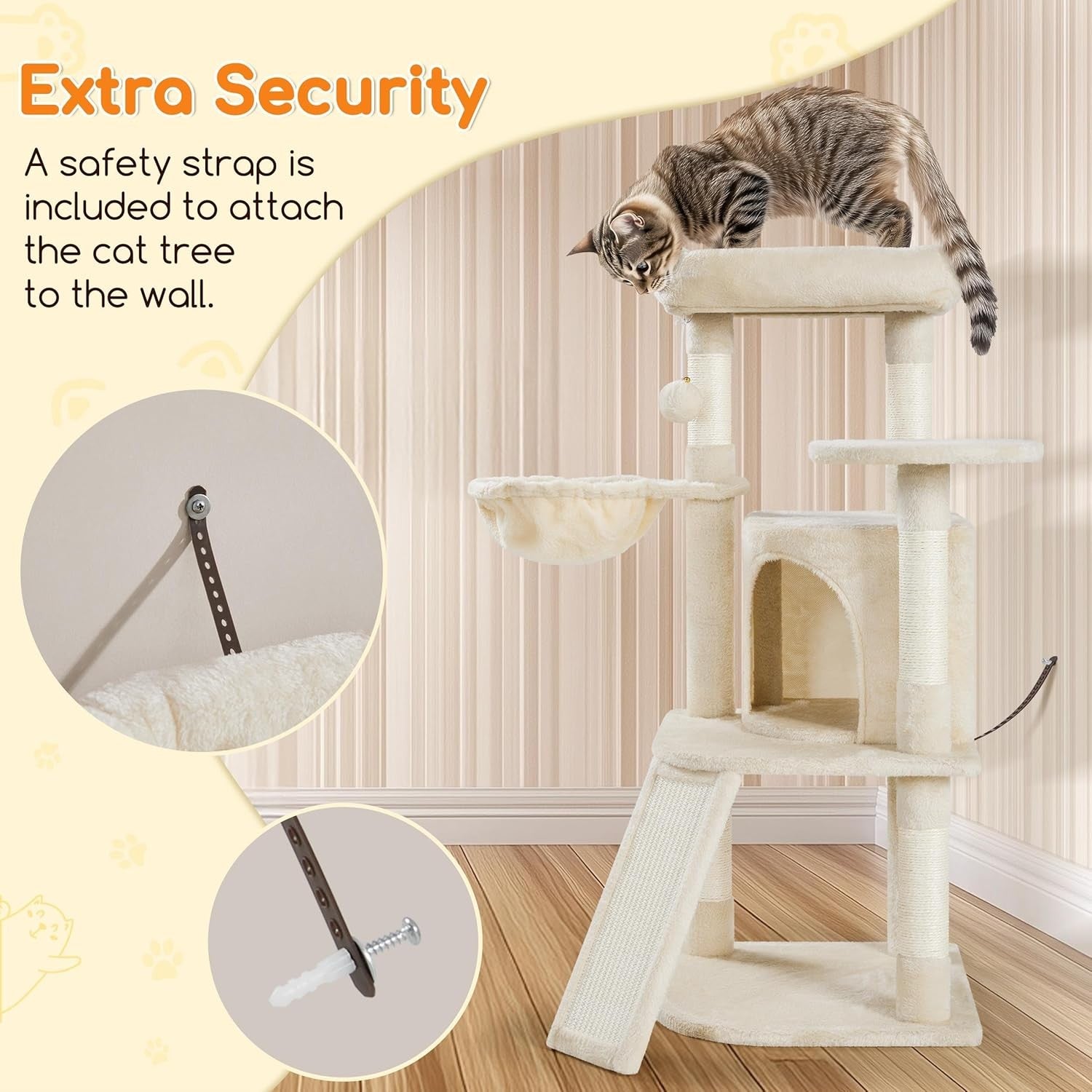 Cat Tree 107cm Climbing Tower Scratching Posts Condo Basket Indoor